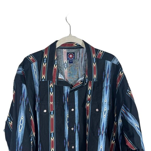 Men’s Panhandle Navy Blue Aztec Print Snap Button Front Shirt - Picture 4 of 4